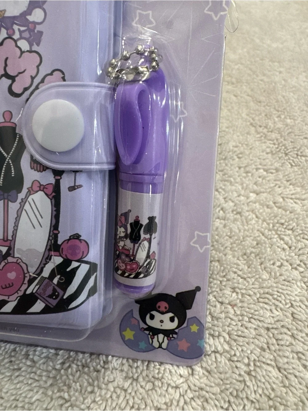 Kuromi Lavender Mini Notebook with charm Pen snap close